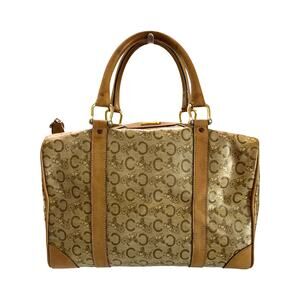 Celine Vintage Macadam Canvas Boston Doctor Bag Brown Leather Trim Made In Italy